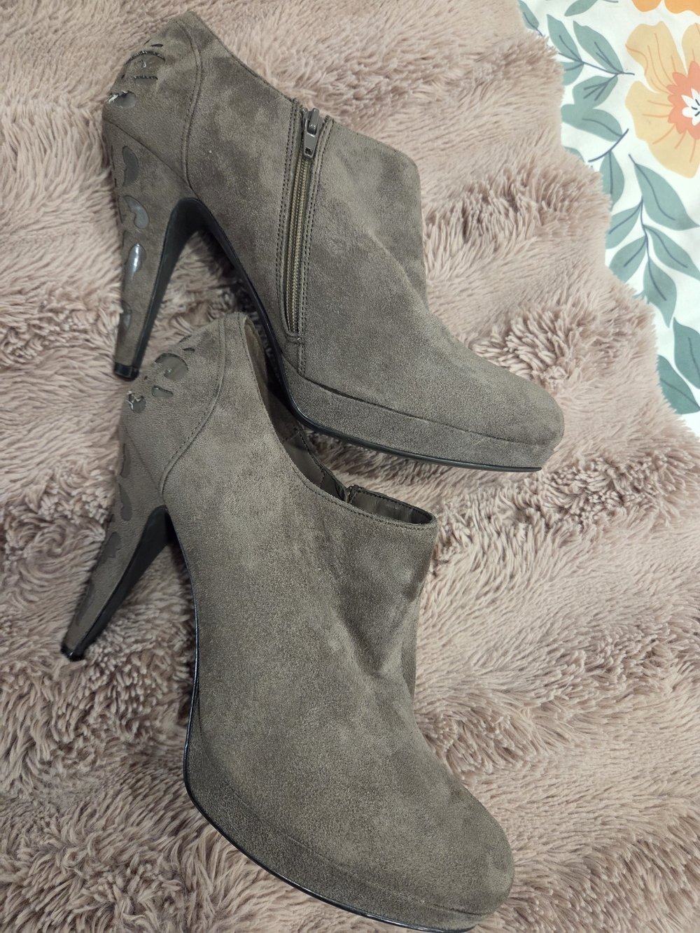 Women's Taupe Suede Ankle Booties with Side Zip